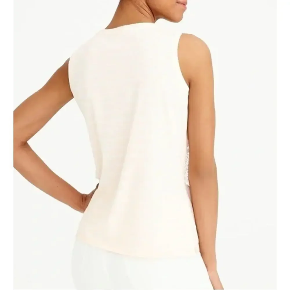 J. Crew Embroidered Overlay Striped Tank Top Peach Cream J2969 Size S